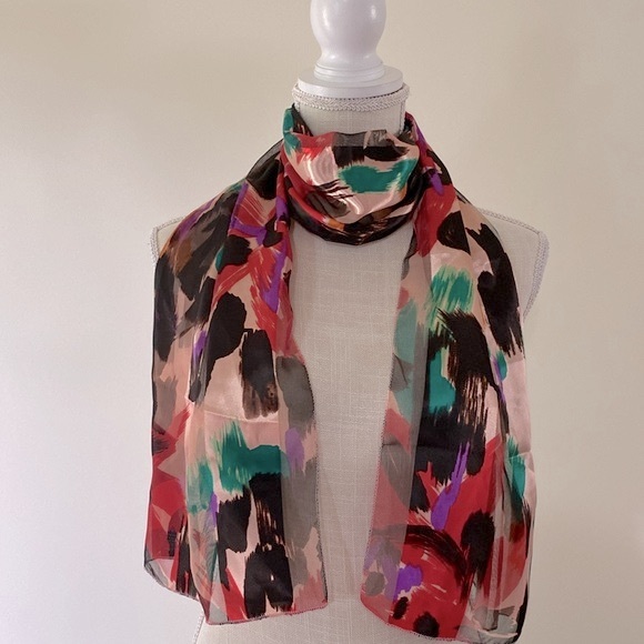 Satin stripe lightweight multi color paint 🎨 fashion scarf design silk feel - Picture 1 of 13